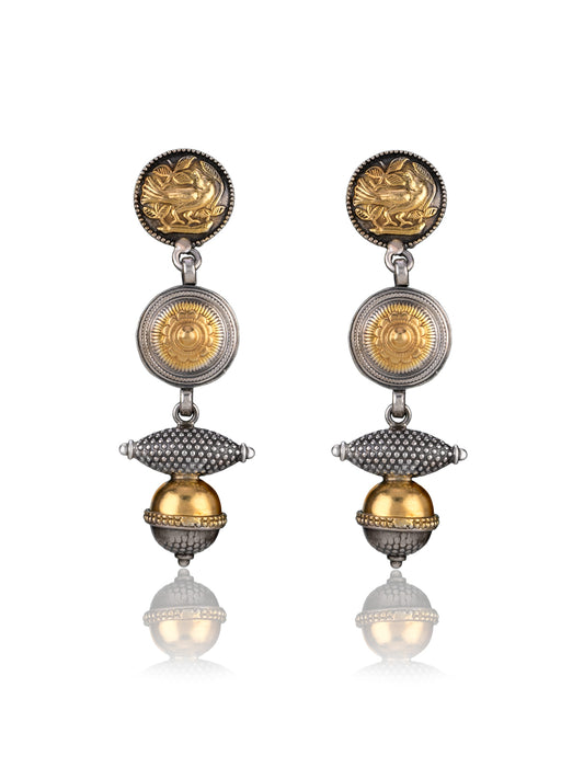 Intricate Two Toned Dangler Earrings with Dumroo Beads