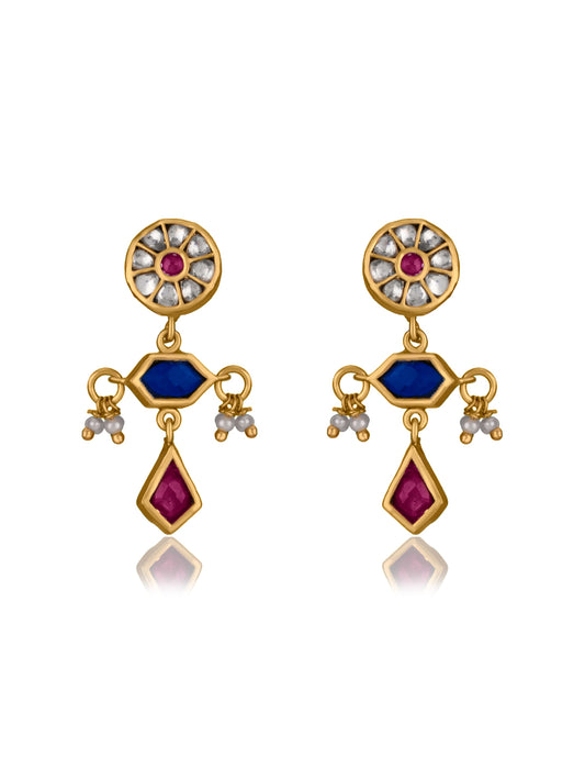 Multicolored Kundan Earrings with Pearl