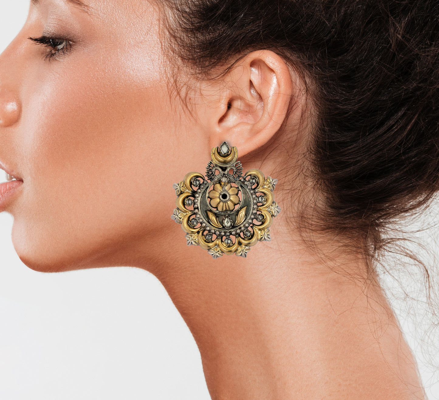 925 Sterling Silver Two Tone Chaand Earrings