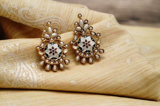 925 Silver Gold Plated Meenakari Earrings with Pearls - Neeta Boochra Jewellery