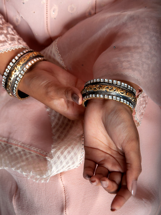 Svarnam Peacock Two Tone Kundan Bangle