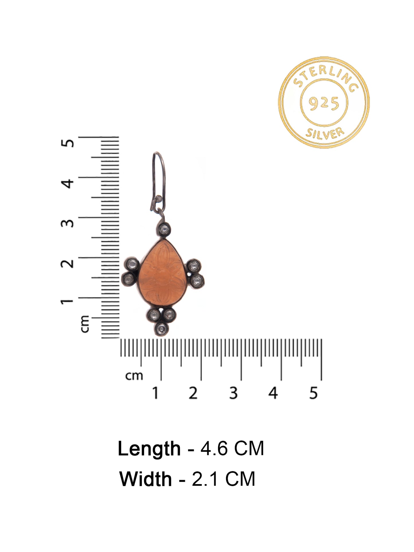 Silver Peach Kundan Danglers