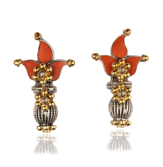 925 Sterling Silver Two Tone Dholki Earrings