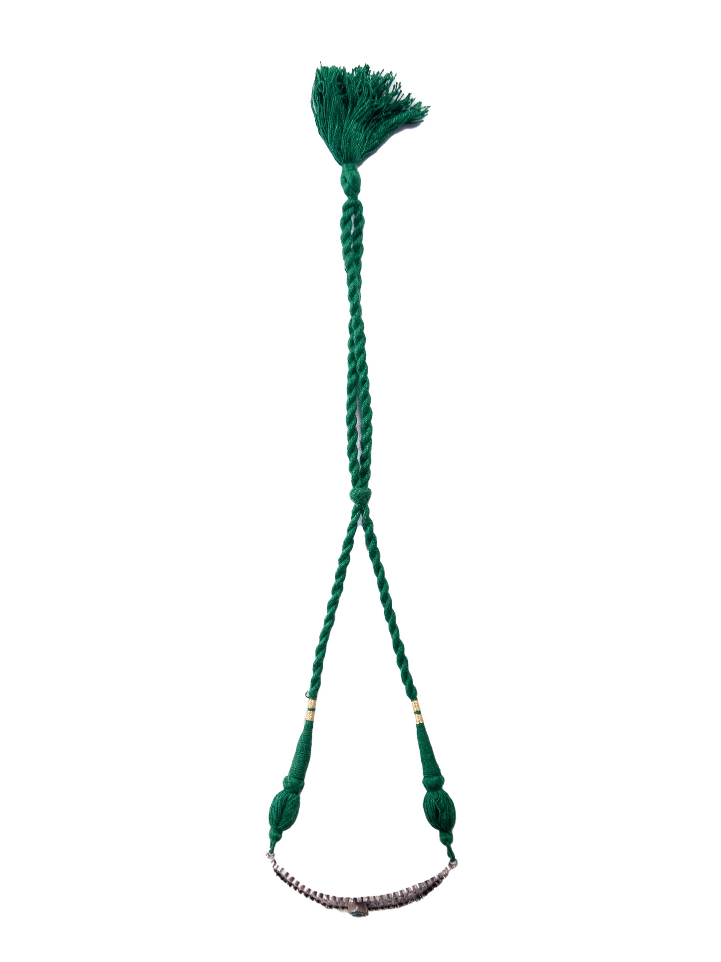 Silver Green Onyx Choker with Gold Zari