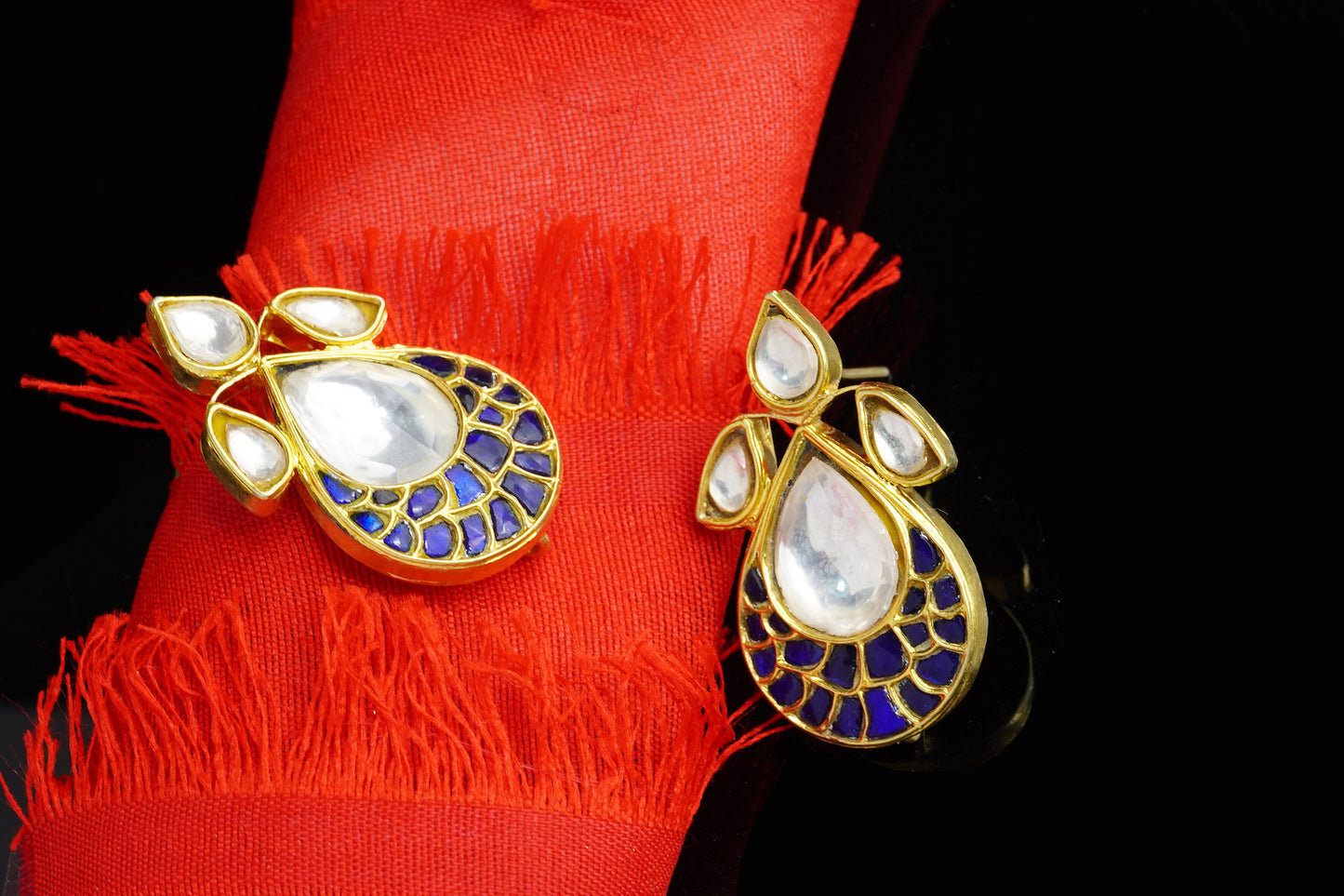 925 Silver Gold Plated Silver and Blue Kunan Studs - Neeta Boochra Jewellery