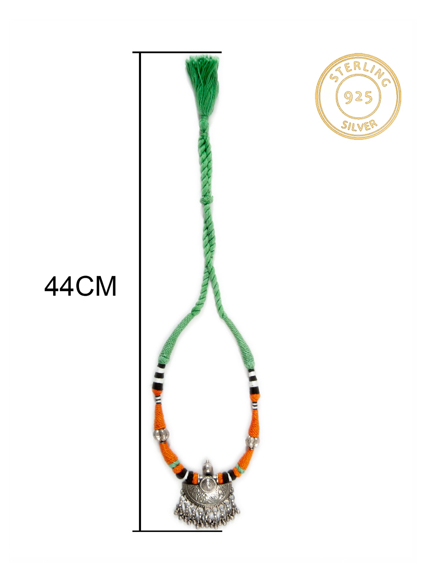 Silver Orange Green Necklace with Ghungroo
