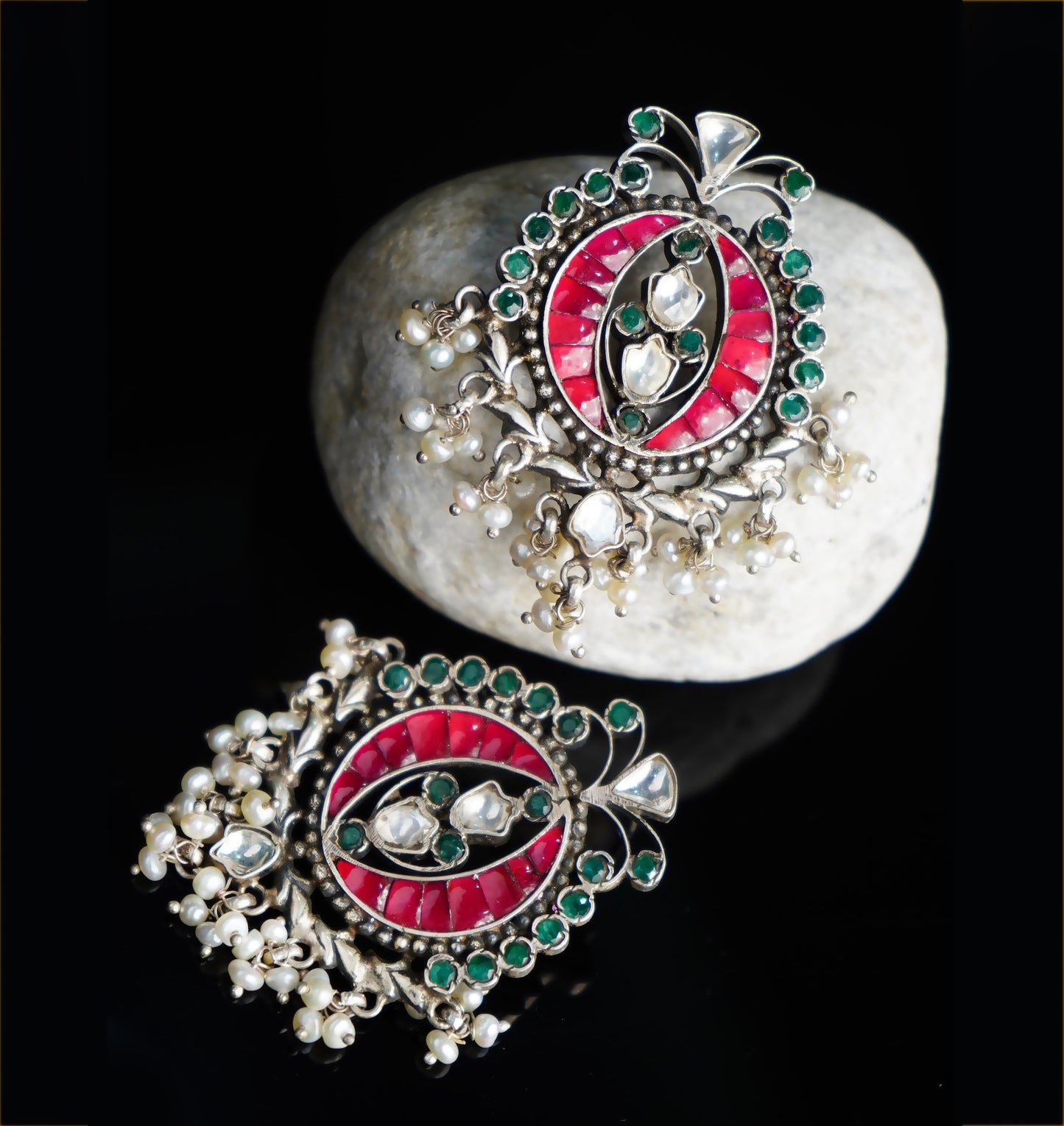 925 Silver Multicolor Statement Earrings - Neeta Boochra Jewellery
