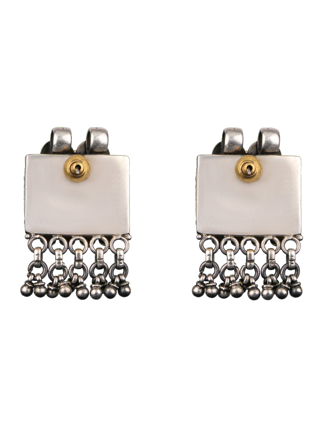 925 Sterling Silver Two Tone Twin Peacock Textured Earrings