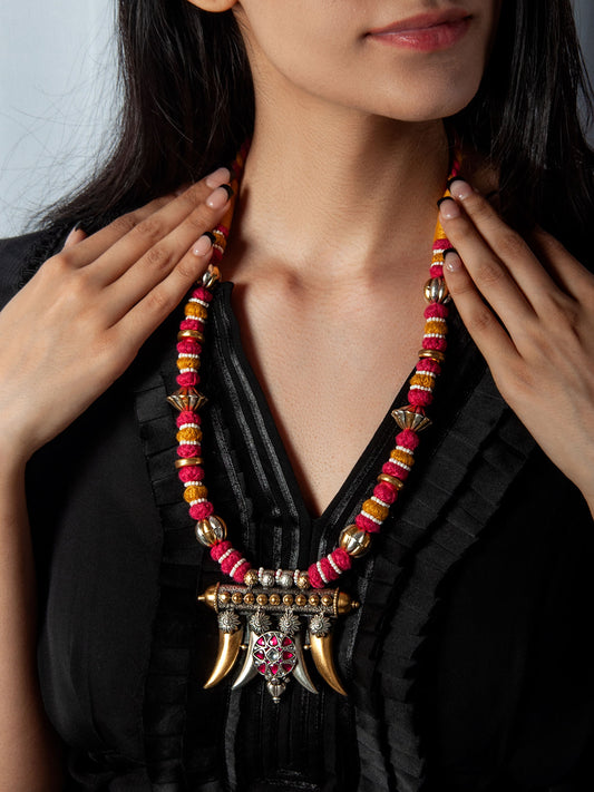 925 Sterling Silver Two Tone 22K Gold Plated Necklace with Kundan Motif