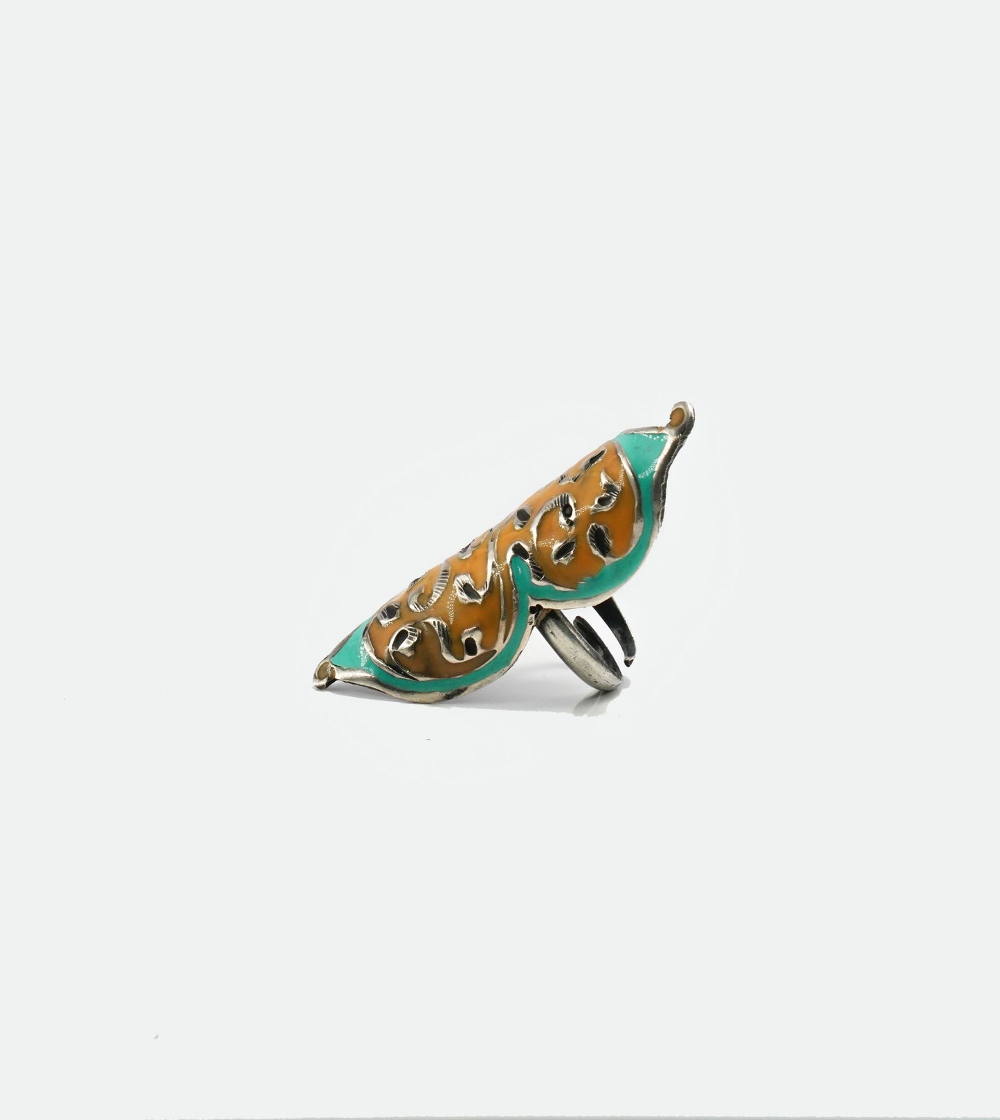 Aqua and Navy Blue Meenakari Ring - Neeta Boochra Jewellery