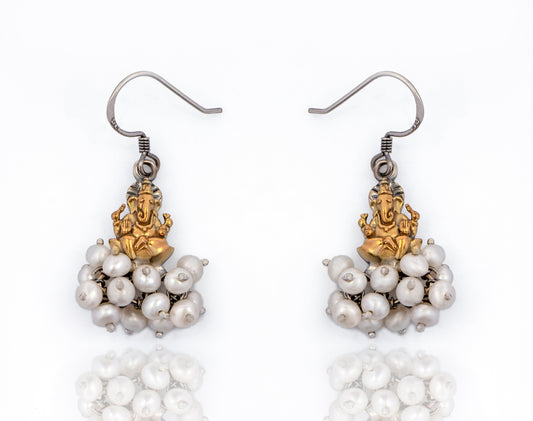 925 Sterling Silver Two Tone Lord Ganesha Danglers