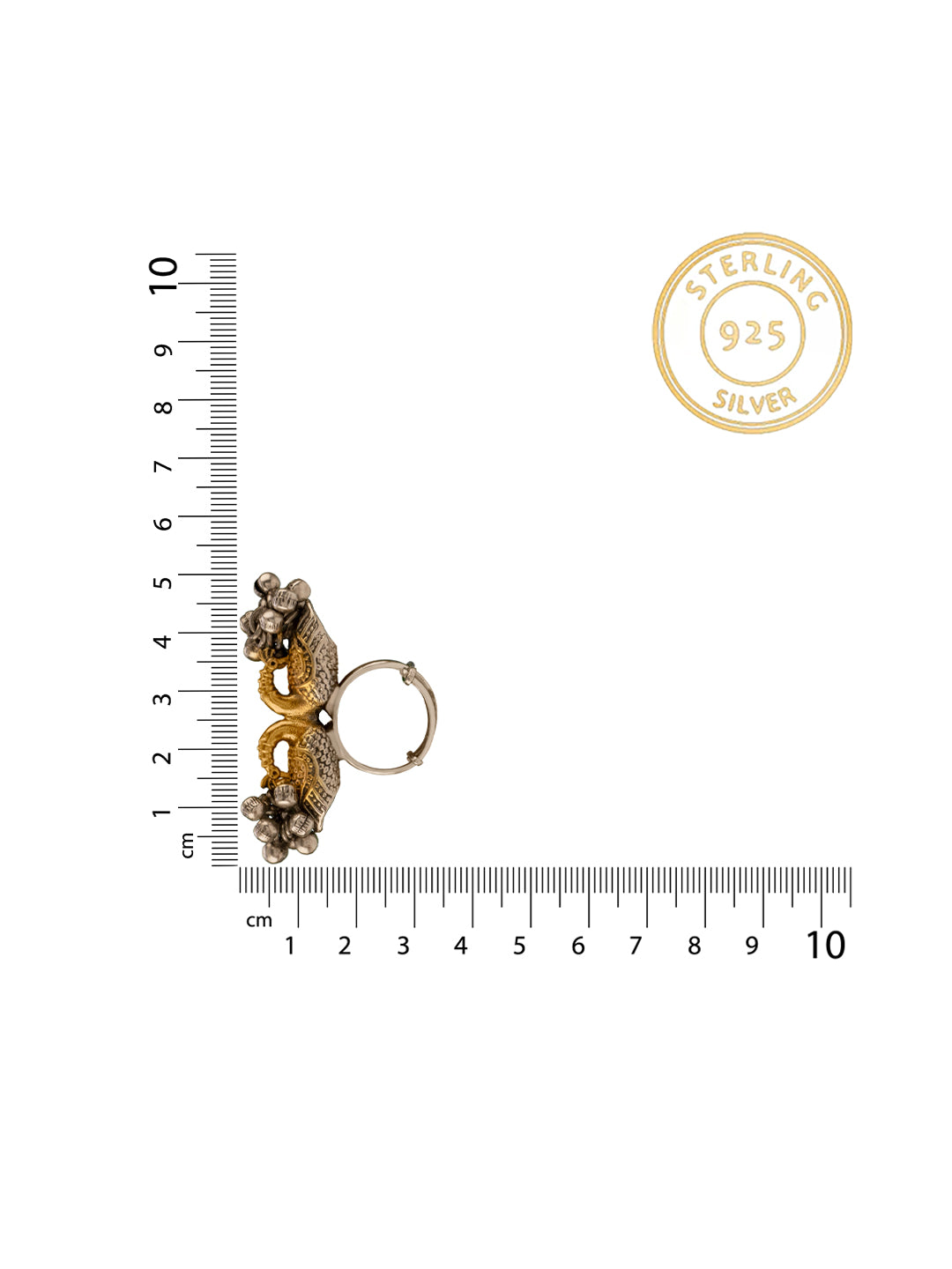 Twin Peacock Adjustable Ring with Ghungroo