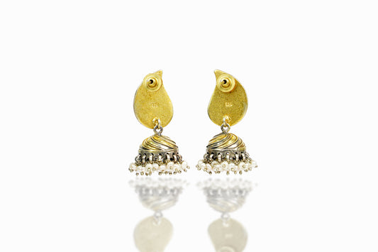 925 Silver Two Tone Floral Jhumki Earrings - Neeta Boochra Jewellery