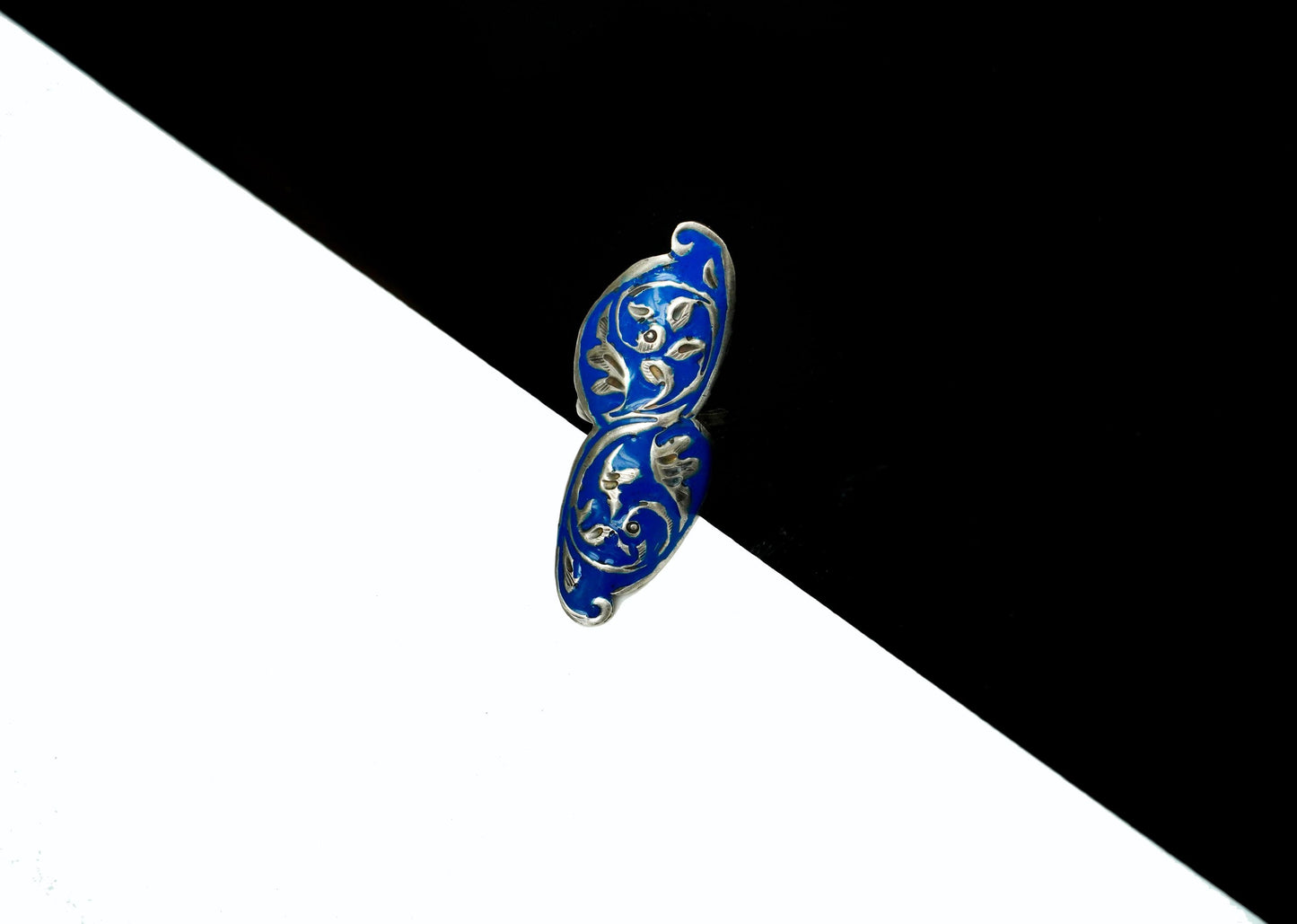 Navy Blue Leaf Design Ring - Neeta Boochra Jewellery