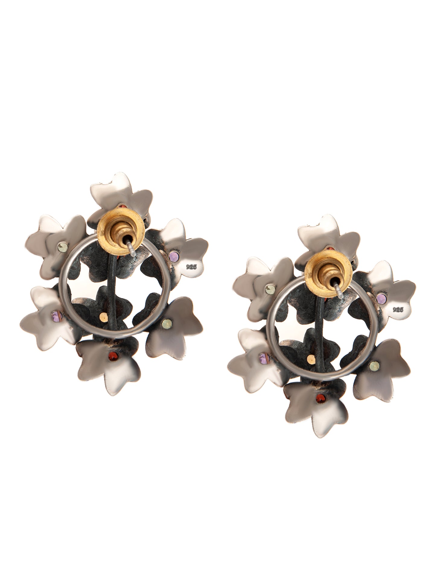 925 Sterling Silver 8-flower Fancy earring with Natural Gemstones - Peridot, Amethyst, Garnet and Citrine