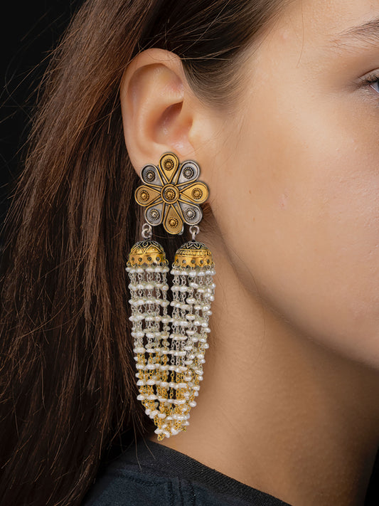 925 Sterling Silver Two Tone Double Jhumki Fusion Earringss