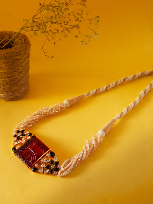 Svarnam Moissanite Red Carved Stone Choker