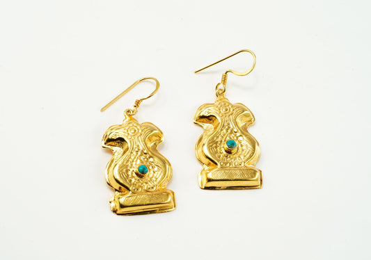 Gold Hollow Earring with Turquoise Stone - Neeta Boochra Jewellery