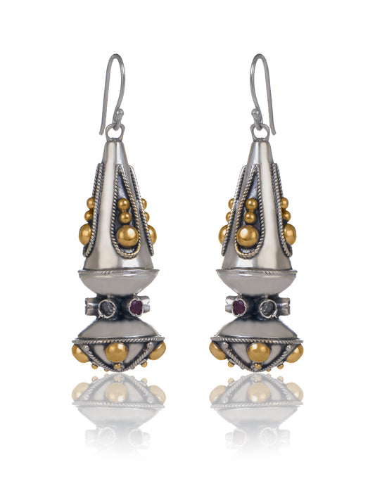 Two Toned Beaded Dangler with Ruby and Checker Gemstone