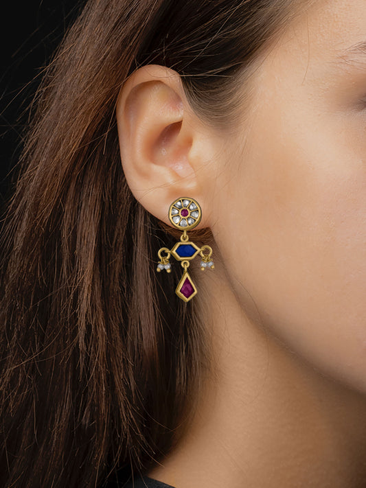 Multicolored Kundan Earrings with Pearl