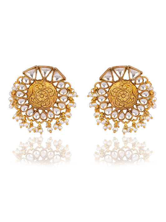 925 Sterling Silver Gold Plated Floral Chitai Earrings