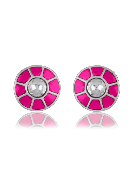 Small Pink and White Kundan Everyday Wear Studs