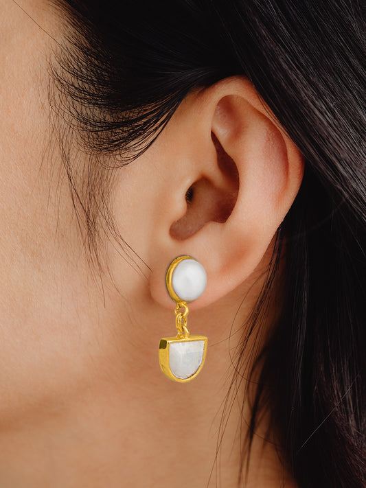 Half Moon Pearl Gold Plated Studs