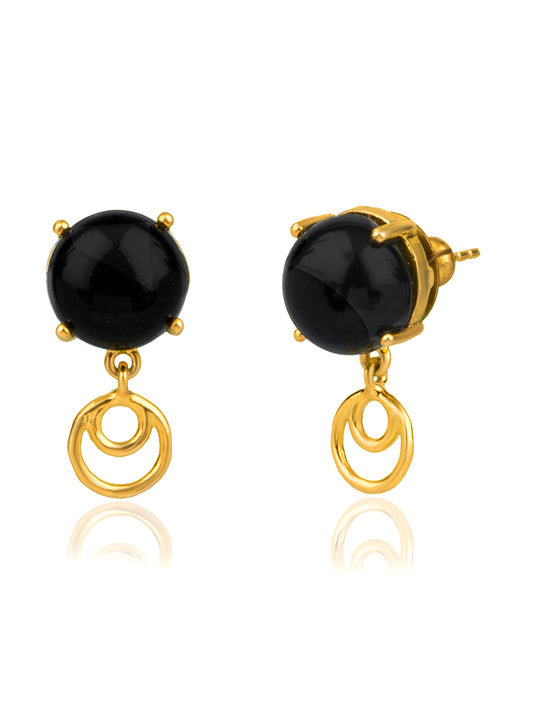 Gold Plated Balck Onyx Dangler Studs