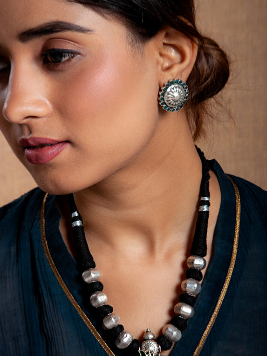 Silver Green Onyx Sunflower Studs