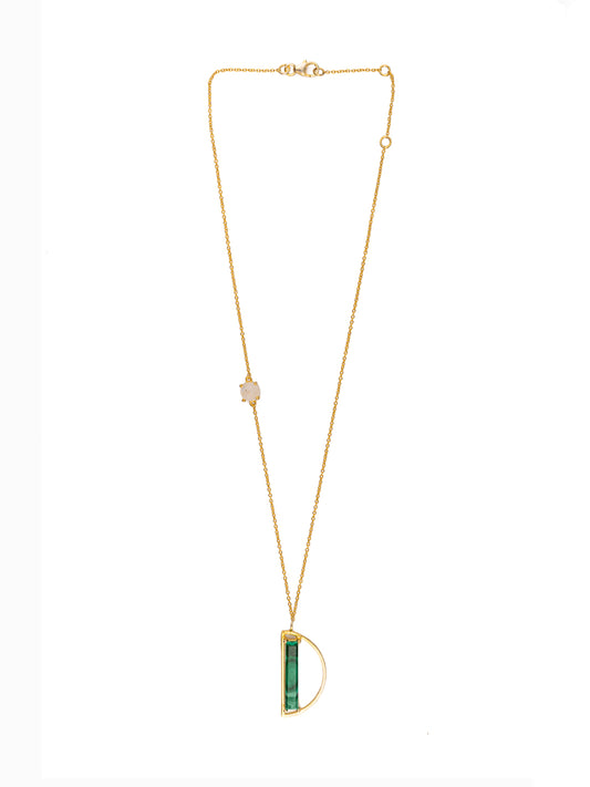 Half Moon Green Onyx Gold Plated Lightweight Necklace