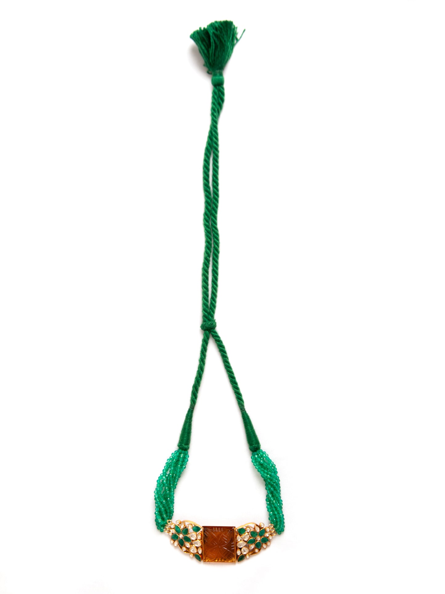 Svarnam Moissanite Choker with Orange Carved Stone and Green Onyx