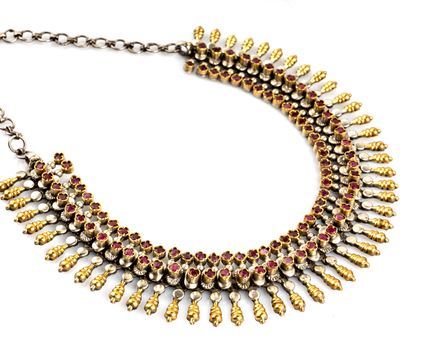 925 Sterling Silver Two Tone Necklace with Red Garnet