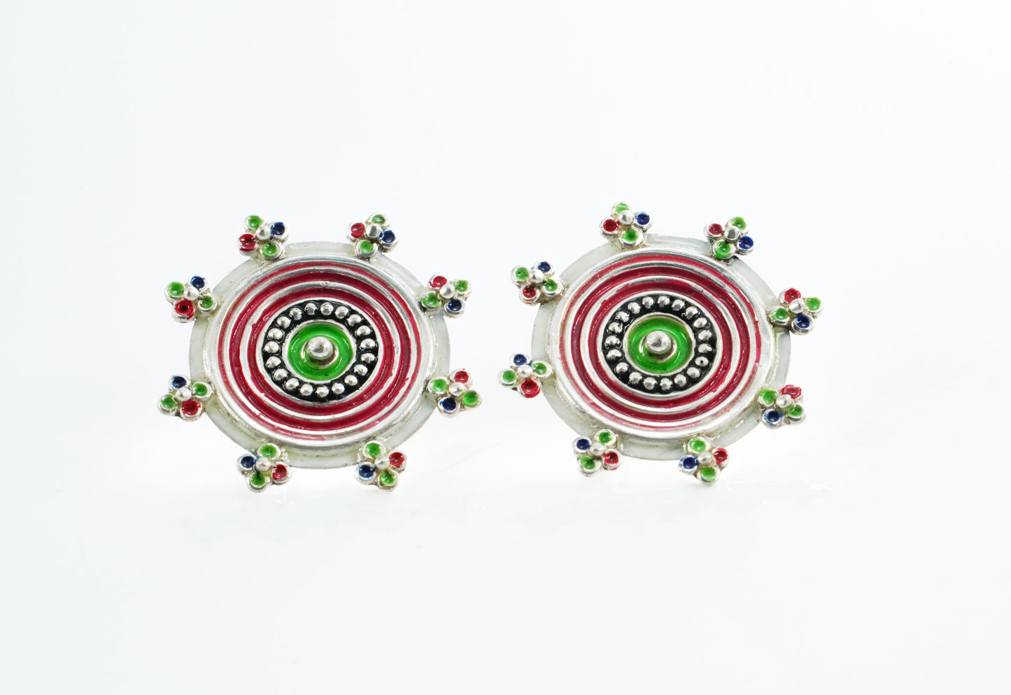 Multicolored Red Green Floral Earrings - Neeta Boochra Jewellery
