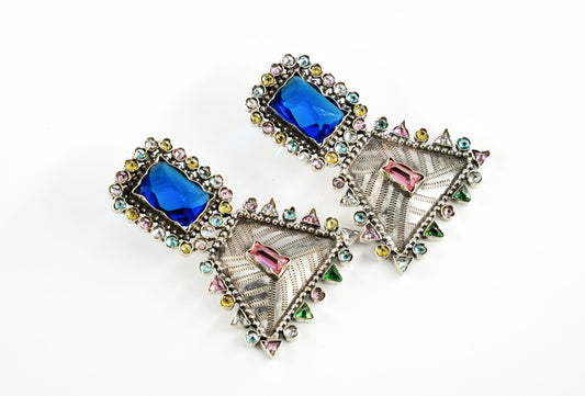 Multicolored Earring with Blue Stone - Neeta Boochra Jewellery
