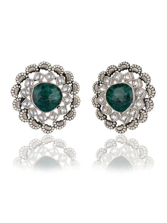 Intricate Kundan Studs with Sapphire Gemstone