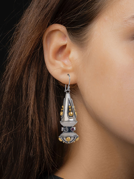 Two Toned Beaded Dangler with Ruby and Checker Gemstone