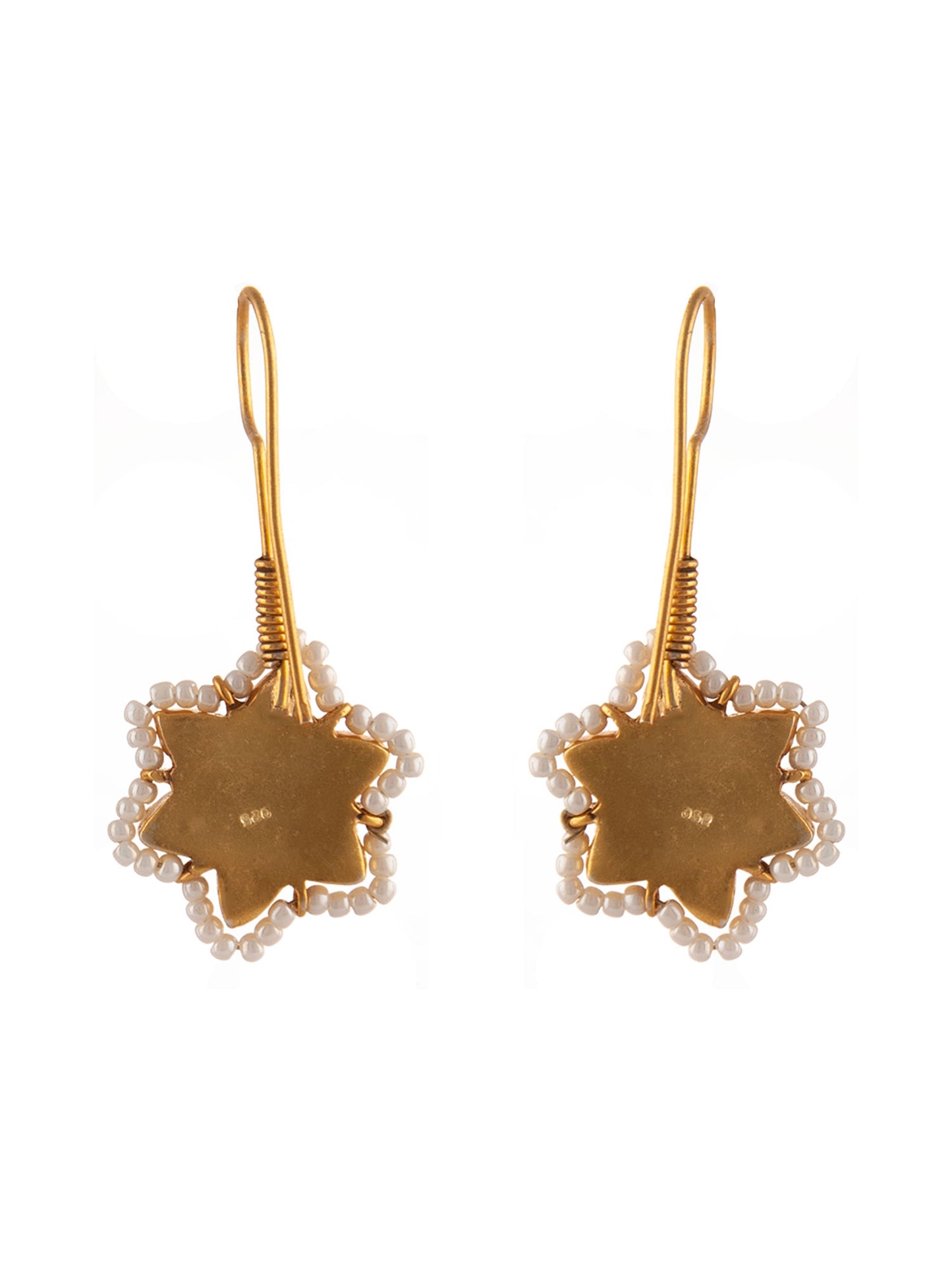 925 Sterling Silver 22K Gold Plated Green Onyx Earring With Pearl and White Kundan