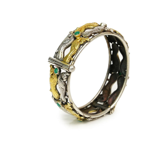 925 Silver Two Tone Fish Design Bangle - Neeta Boochra Jewellery