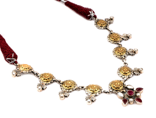 925 Sterling Silver Two Tone Necklace with Ruby