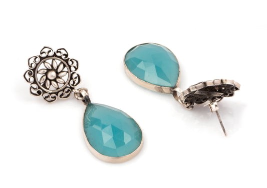 925 Sterling Silver Earrings with Green Onyx drop