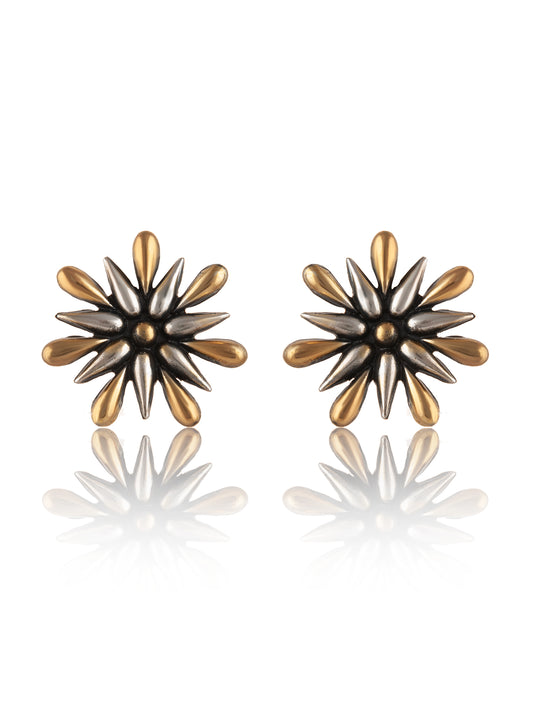 925 Sterling Silver Two Tone Star Earrings
