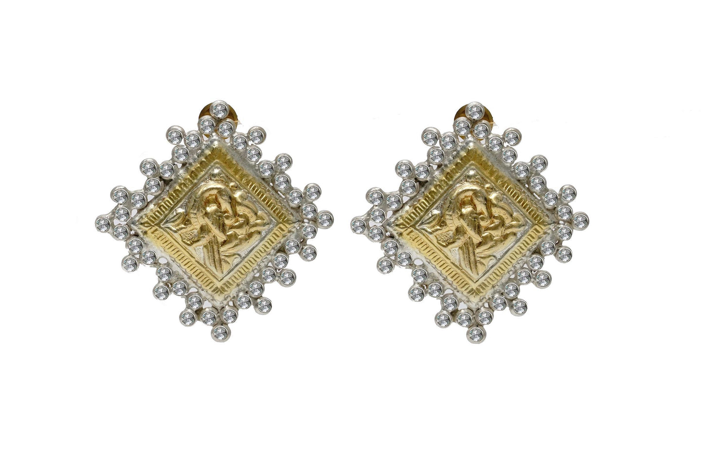 925 Silver Two Tone Peacock Earrings with Crystal Checkers - Neeta Boochra Jewellery