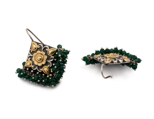 925 Sterling Silver Two Tone Chitai Danglers