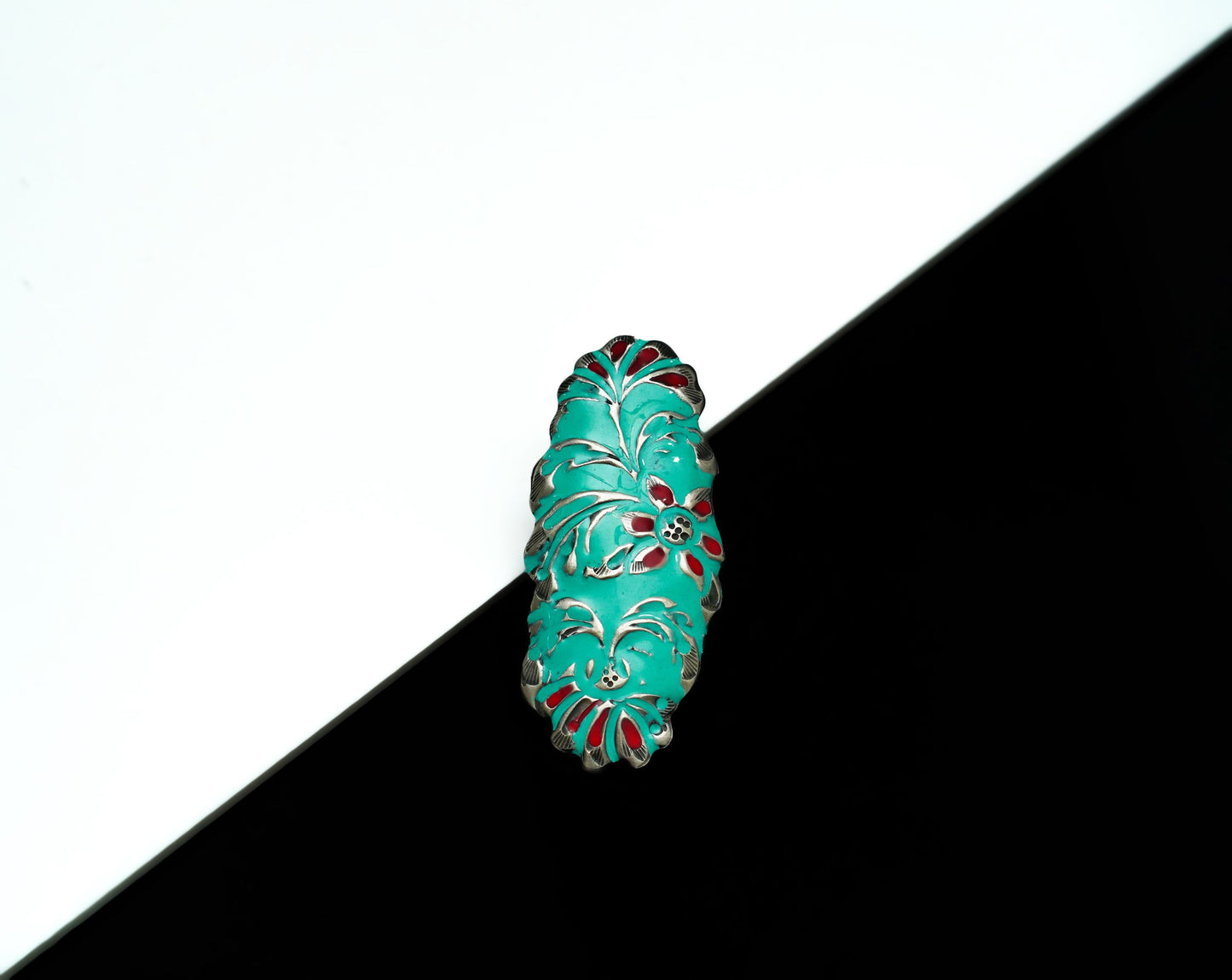 Turquoise Blue and Red Meenakari Ring - Neeta Boochra Jewellery