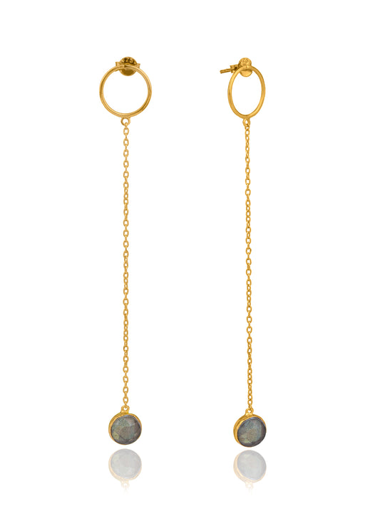 Long Gold Plated Earrings with Labradorite