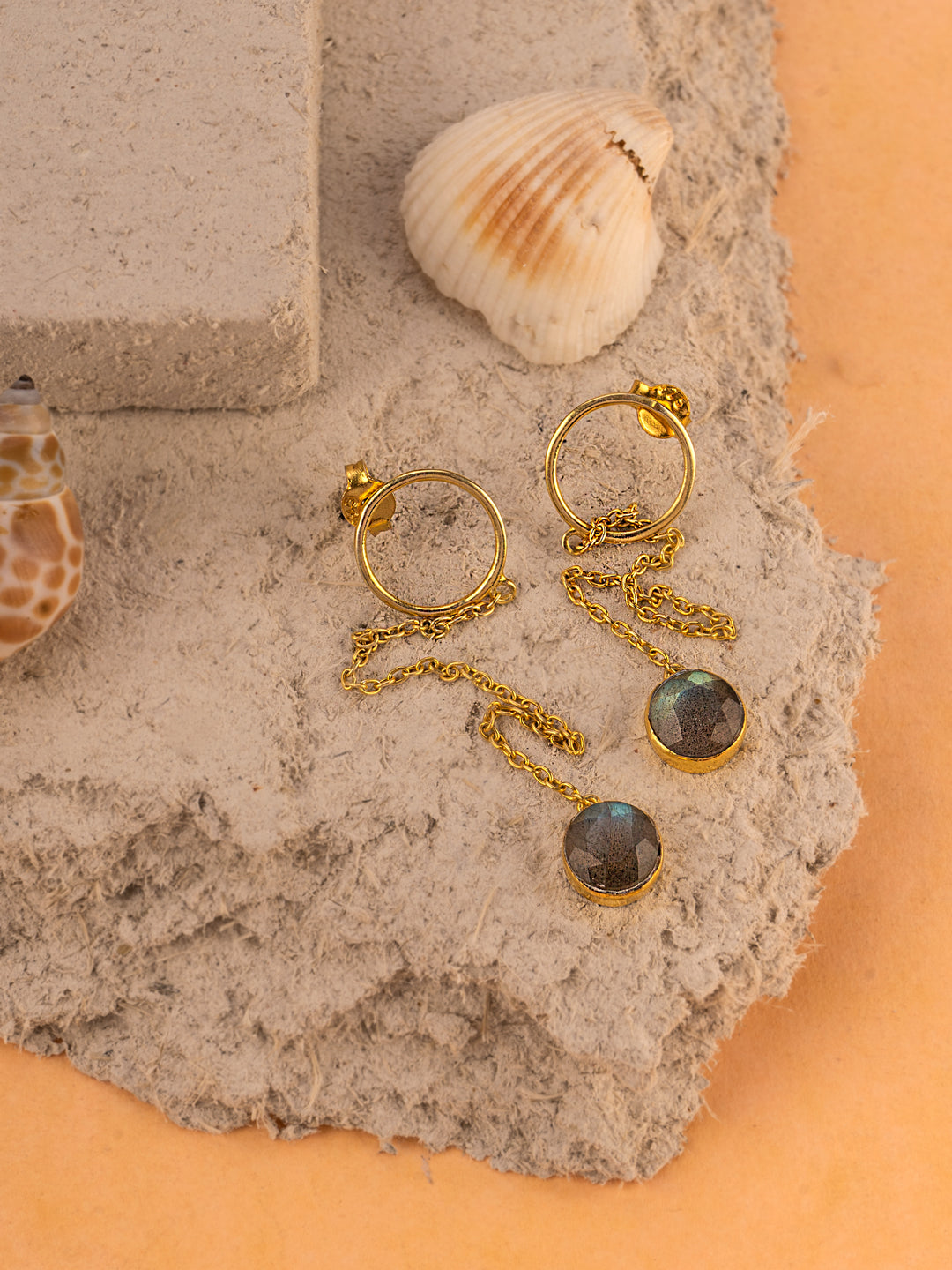 Long Gold Plated Earrings with Labradorite