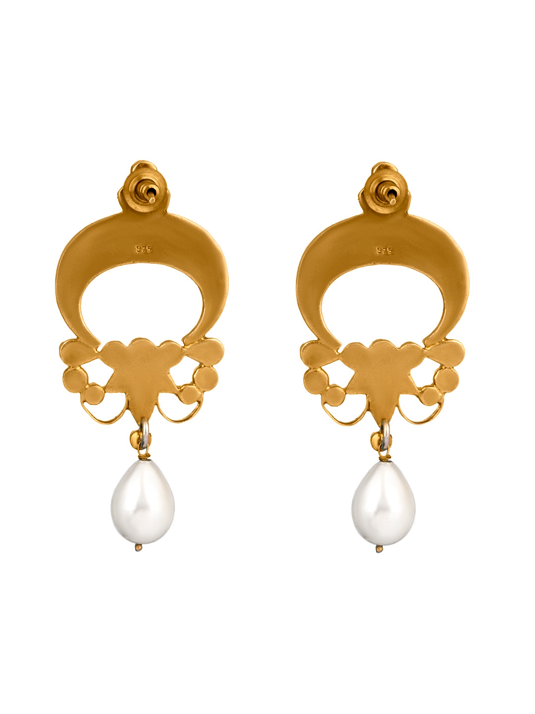 925 Sterling Silver Gold Plated Fusion Chaandbali with Red Corals and Pearl