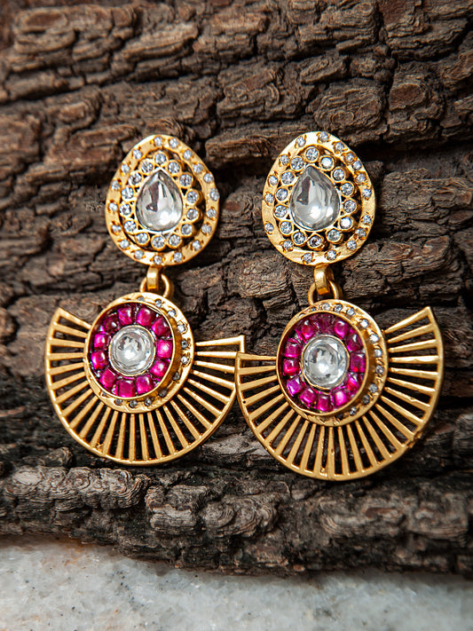 925 Sterling Silver Gold Plated Multicolored Kundan Earring