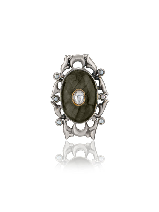Labradorite Kundan Adjustable Ring