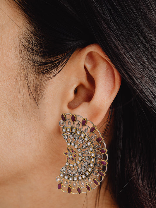 925 Sterling Silver Gold Plated Ruby Earringss/Ear Cuffs